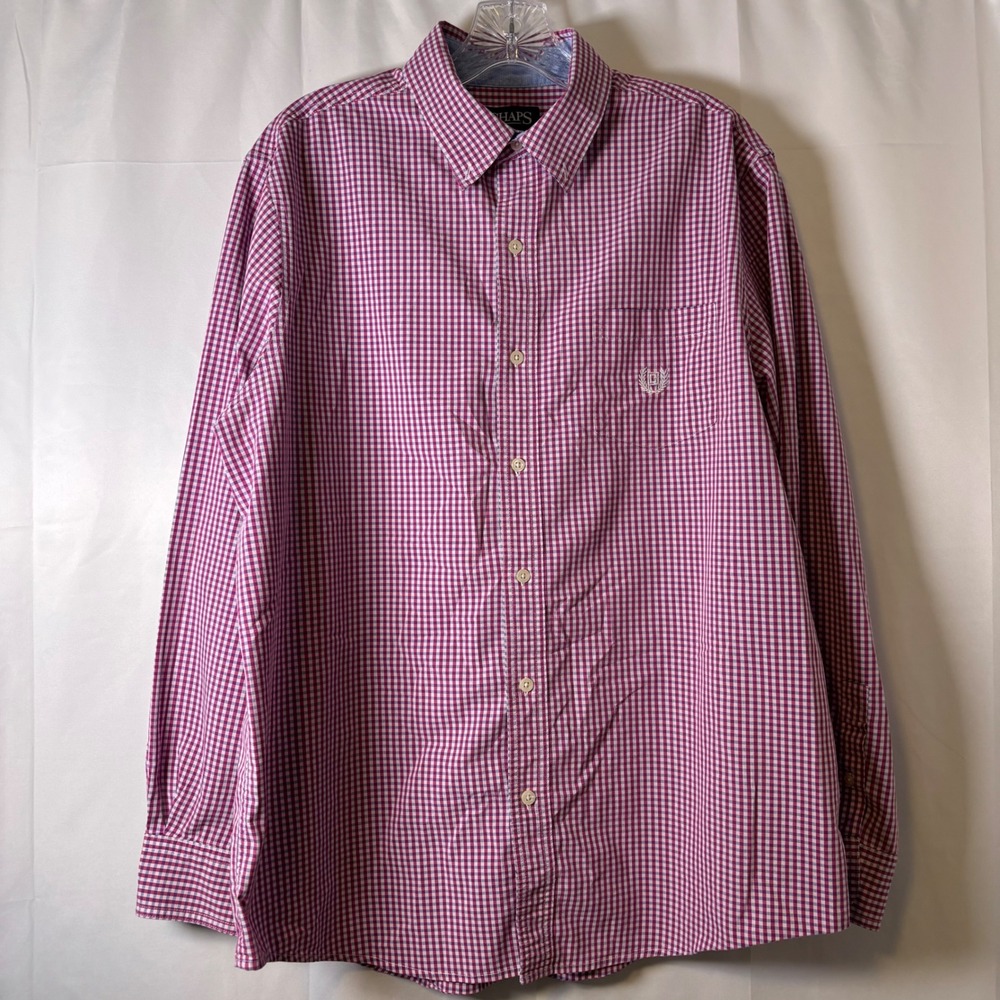 Chaps Stretch Easy Care Red Plaid Long Sleeve Button Shirt‎ 48